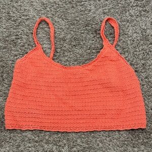 Aerie Vibrant Coral Crochet Crop Top